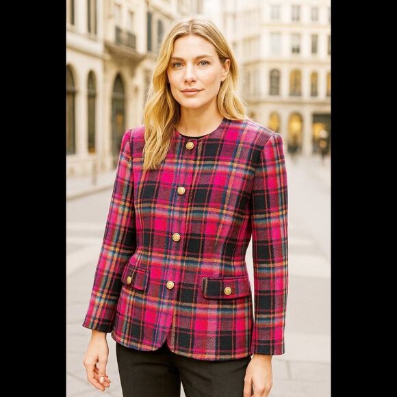 Lord & Taylor Jackets & Blazers - Lord & Taylor 100% Wool Gold Buttons Plaid Blazer Vintage